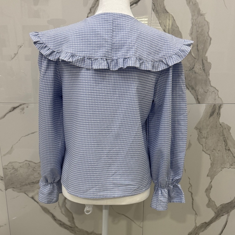 J.ING Light Blue Gingham Ruffle Collar Blouse - Picture 8 of 9
